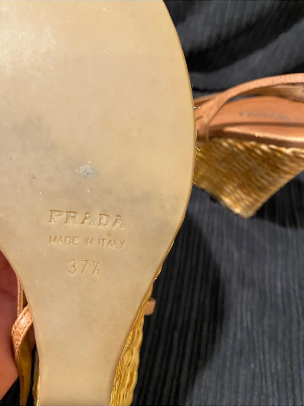 Prada Tan Crystal-Embellished Wedge Sandals
